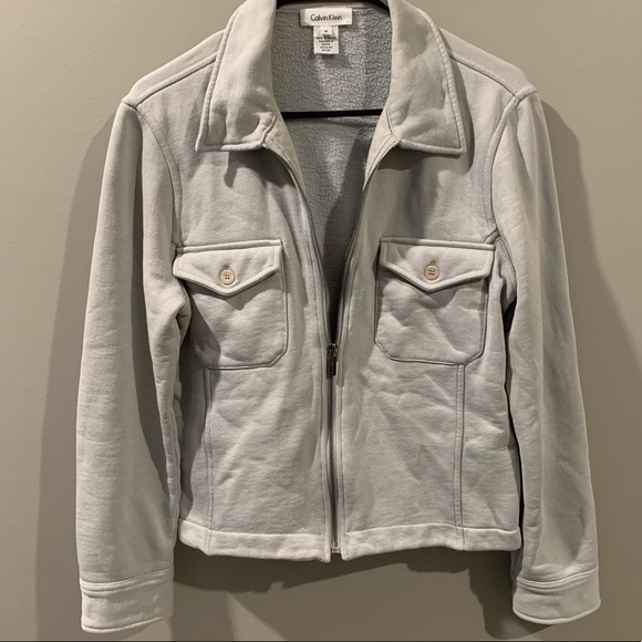 Calvin Klein Sage Green Full Zip Shacket Like Jacket Fleece Inside - Picture 1 of 4